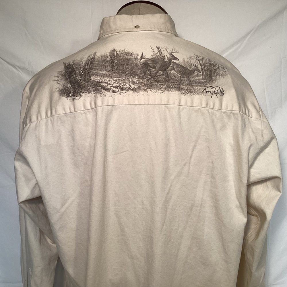 Terry Redlin Graphic Deer Scene Cream Button Down Shirt Men’s Size Large by LAL - Picture 2 of 14